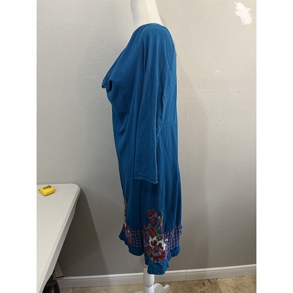 Johnny Was Embroidered Draped Neck Short Dress Cotton Women Large 3/4 Sleeve - Picture 5 of 12